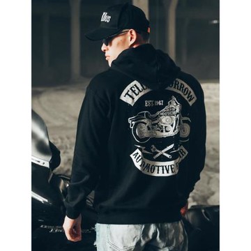 阿美咔嘰美式復古工裝衛衣外套連帽套頭帽衫機車風硬漢潮牌高街男