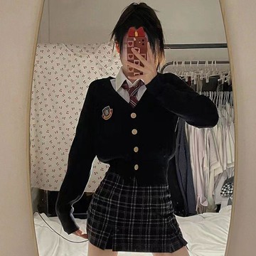 秋冬新款 甜辣美式JK毛衣 女學院風 修身顯瘦 百搭徽章 長袖針織衫 開衫 針織外套 毛衣外套