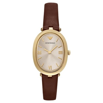 EMPORIO ARMANI 亞曼尼 SINFONIA系列 AR11708 橢圓雙針復古皮錶帶時尚女錶 金 26mm
