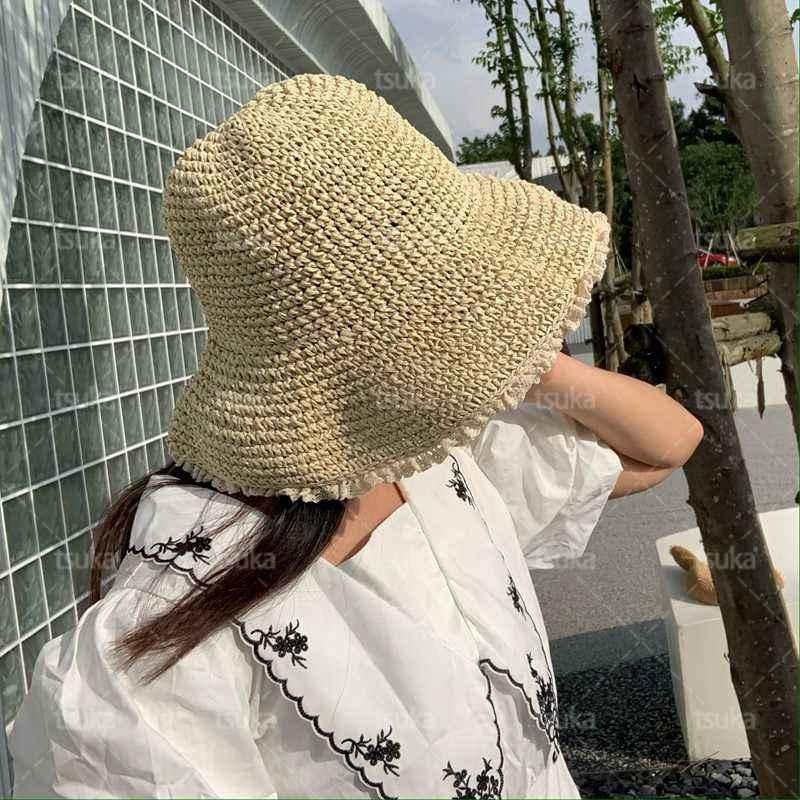 特価 麦わら帽子 つば広 UVカット 紐付き ストローハット 女優帽 ブラック 韓国