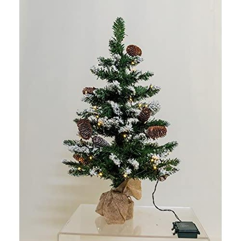 BestBuy ミニ クリスマスツリー 64cm LEDライト付き 松かさ付き 雪化粧 ...