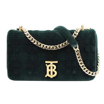 BURBERRY 8033678 Lola 絎縫車線絨面翻蓋肩斜包.祖母綠