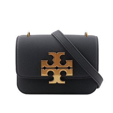 TORY BURCH Eleanor 荔枝皮革大標誌翻蓋小款二用包(黑色)