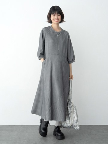條紋大口袋剪接洋裝(0S000001600) - earth music&ecology