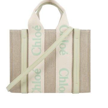[平輸版]Chloe Woody tote bag帆布迷你兩用包(小號/淺綠)真品平輸