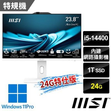 MSI微星 PRO AP242P 14M-1055TW 23.8吋 液晶電腦 (i5-14400/24G/1T SSD/Win11Pro/白色-24G特仕版)