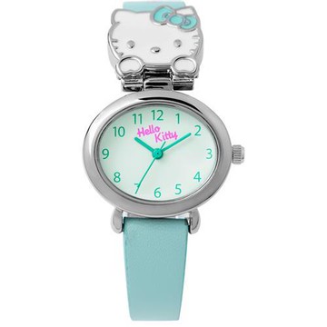 HELLO KITTY 凱蒂貓 俏麗貓頭卡通女錶-綠/27mm (LK687LWGG)