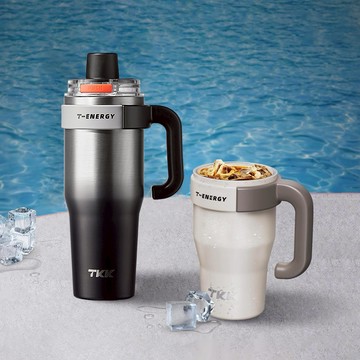 【TKK】禮物精選-T-One 彈蓋冰壩杯 316不鏽鋼x陶瓷噴塗 直飲+吸管 保冰保溫 運動隨身杯 800ML(握把式)戶外露營登山運動專用