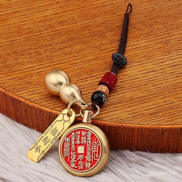 紫南宮過爐開光🙏🏻7月初更新-黃銅山鬼花錢五行八卦平安招財令葫蘆鑰匙扣掛件男女款配飾工藝品