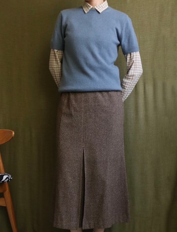 灰藍色合身喀什米爾混羊毛毛衣 春季換季  日本購入古著 尺寸S