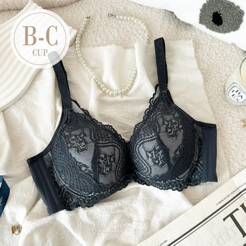 內衣【莫內花園 】集中包覆 軟鋼圈 *B/C罩 (黑灰) #27955