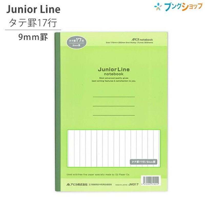 日本ノート ジュニアライン 学習帳 9mm罫 縦罫17行 30枚 科目シール付き 目に優しいグリーン罫 Jm317 通販 Lineポイント最大get Lineショッピング