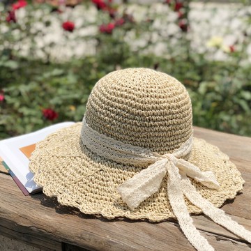 蕾絲蝴蝶結手工編織草帽女夏小清新可折疊韓版百搭出游度假沙灘帽
