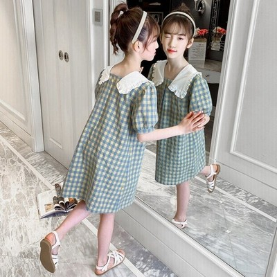 子ども服 ワンピース 緑 チェック柄 スウィート 夏着 女の子 ワンピー 夏ワンピ 半袖 膝丈上 リゾート キッズ 姉妹 ワンピ ラペル レジャー デイリー 1 170 通販 Lineポイント最大get Lineショッピング