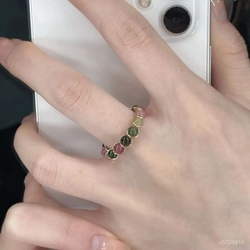 🌟精選新品🌟小紅書衕款彩虹碧璽戒指時尚多寶串珠戒指女小衆ins高級感食指戒