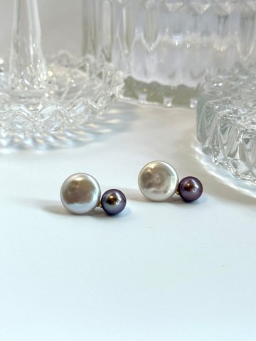 鈕扣薇光II 天然淡水珍珠耳環