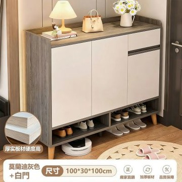 E家工廠 100公分收納鞋櫃 玄關櫃 三門一抽鞋櫃 443-KC（莫蘭迪灰色）