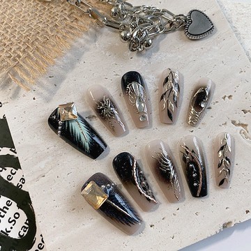 💜Hannah💜10片中長梯歐美風高級感闇黑哥特風穿戴甲送果凍膠搓條JJP23