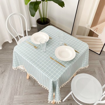 格子桌布 布藝防水防油免洗正方形餐桌布 花邊臺布【不二雜貨】