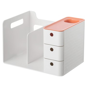 FAmILyLIFE 生活 附抽屜桌面文具書本收納置物架 29 x 21 x 19cm  橙白色  1個
