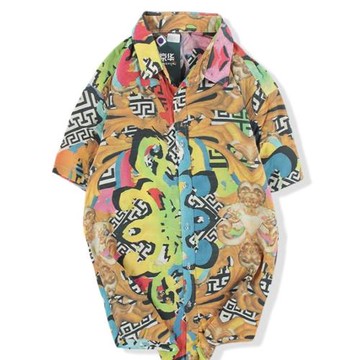 古著vintage復古日系碎花襯衫男女寬松港味夏威夷沙灘短袖襯衣066