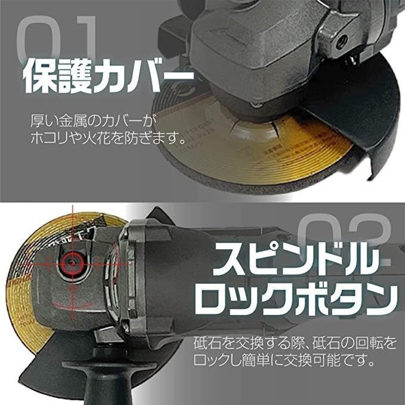 電動ディスクグラインダー セット 100mm 21V 変速 ケース付 バッテリー ...