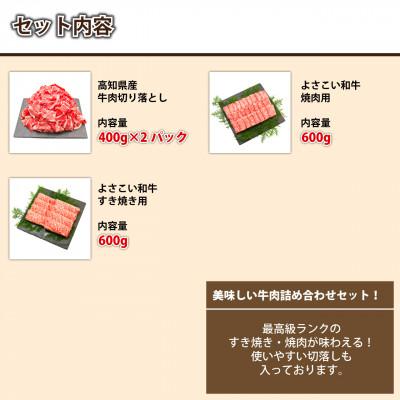 ふるさと納税 高知市 高知から美味しい牛肉詰め合わせセット　すき焼き・焼肉・切り落とし(計　約2kg)