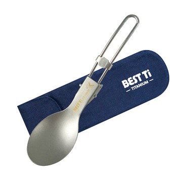 純鈦摺疊湯匙 鈦湯勺 鈦餐具 登山露營 贈餐具袋