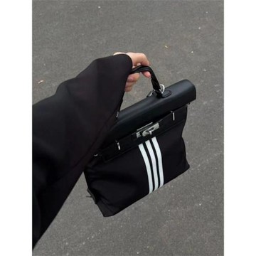 韓國小眾設計條紋尼龍牛津布雙肩包大容量單肩包包女高級感凱莉包