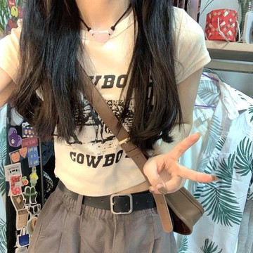 ♡ 𝑪𝒉𝒊𝒄 𝒖 ♡純棉短袖正肩t恤女夏季短款設計感小衆露臍辣妹別緻小上衣ins顯瘦