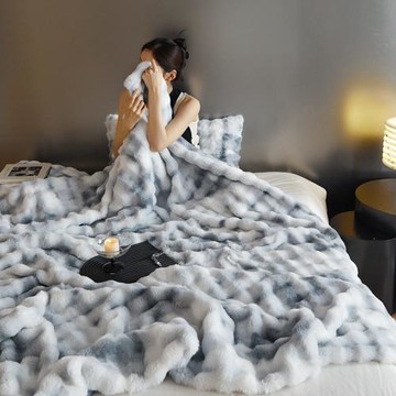 漸變色兔兔毛絨毛毯冬季加厚毯子珊瑚絨沙發午睡蓋毯單人雙面毯子