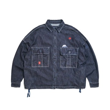 江戶勝 日系 男裝 富士寬版外套(中古藍) #上衣#外套