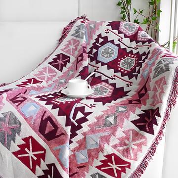 好物良品 旅行居家兩用棉麻針織毯沙發毯 180 x 130cm 波希米亞風 舒適透氣  波希米亞紅