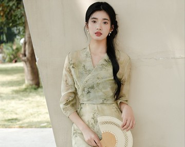 【淺水綠】新中式復古中國風 V領印花外披/吊帶裙