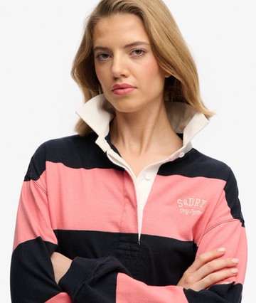 Superdry Women's Heritage Stripe Rugby Top Pink Size: 4