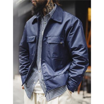 馬登工裝美式復古海軍藍刺繡夾克字母翻領拉鏈尼龍休閑外套男春