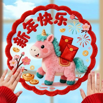 🔥臺灣出貨🔥2026馬年靜電玻璃貼5D毛絨窗花裝飾品元旦跨新年春節氛圍櫥窗門貼