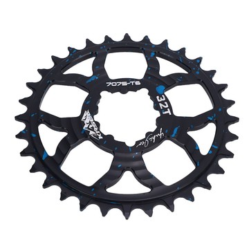 【Lixada】自行車鏈輪32T圓形鏈輪空心鋁合金單鏈環正反齒盤藍黑迷彩