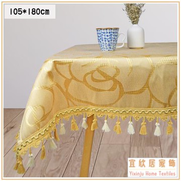 宜欣居傢飾 玫瑰園(淺金)-防潑水精緻緹花絲繐桌巾