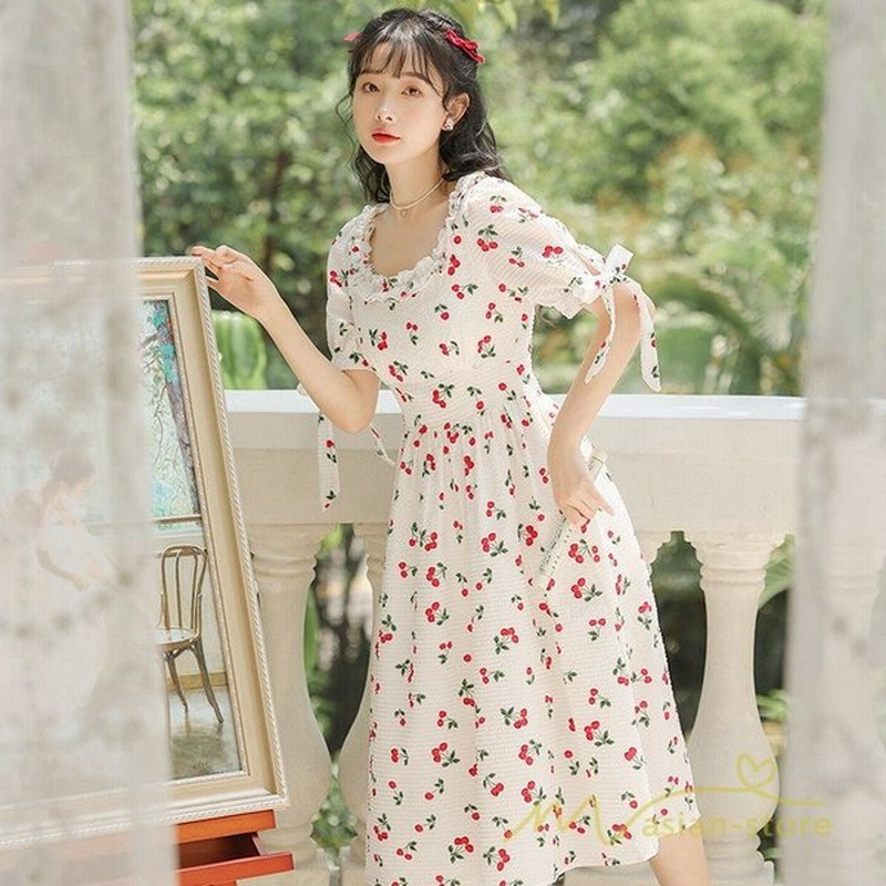 ワンピース レディース マキシ丈ワンピース ロングワンピース 春夏 きれいめ プリント チェリー柄 オシャレ 可愛い 大人 きれいめ ロング丈ワンピース 通販 Lineポイント最大0 5 Get Lineショッピング