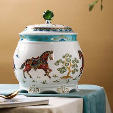 景德鎮陶瓷米缸家用帶蓋北歐防蟲防潮密封15斤裝面粉罐儲米箱米桶