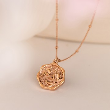 [鈦鋼]MARIGOLD花韻之國封蠟花紋項鍊【KMD454】-玫瑰金