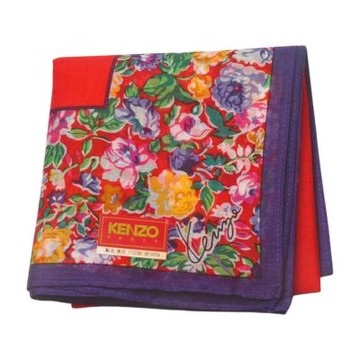 KENZO  紅底繁花紫邊圖騰字母LOGO帕領巾(46CM)