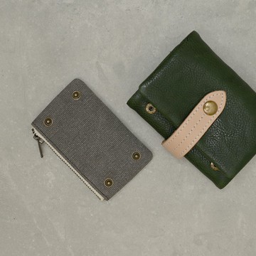 復古三折結構-植鞣皮短夾-綠色