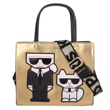 KARL LAGERFELD  西裝老佛爺&小貓織帶防刮兩用包/金