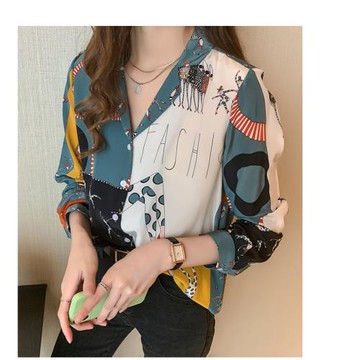 A3  復古長袖雪紡衫百搭上衣-預購