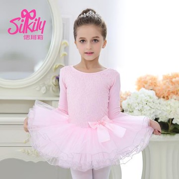 女童秋冬長袖純棉舞蹈服蕾絲芭蕾舞裙蓬蓬裙兒童練功服演出服1356