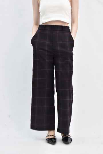 (L) uniqlo 高腰西裝後鬆緊格紋黑色長褲
