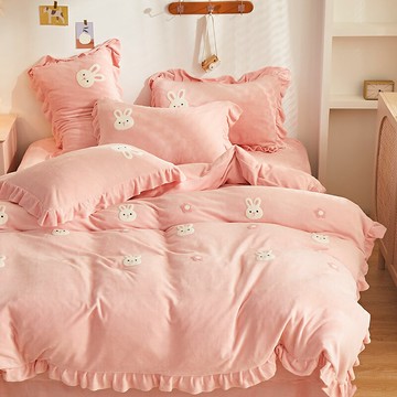 法蘭絨牛奶絨珊瑚絨四件套床裙款ins風少女心 公主風床單被罩被套