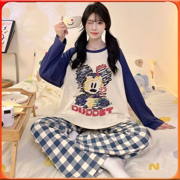 🥇台灣出貨🥇 純棉睡衣女士長袖春鞦季卡通可愛加大碼學生薄款可外穿傢居服套裝 ✨️滿額免運✨️147-12-B